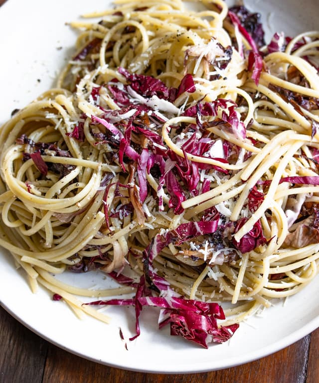 Linguine Pasta, Radicchio and Pecorino Romano Punchfork