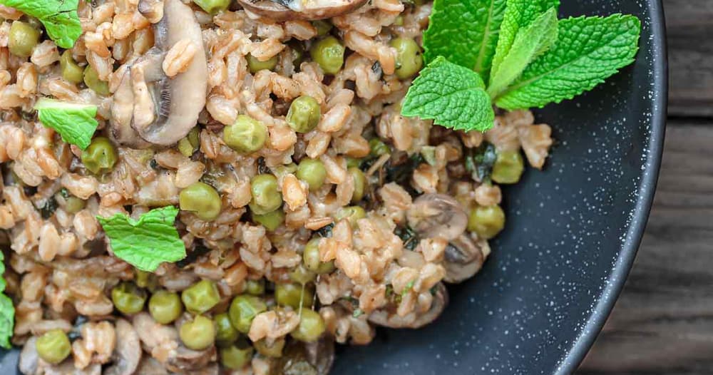 OnePan Farro with Mushrooms and Peas Punchfork