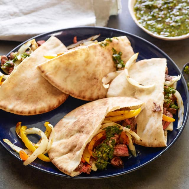 Skirt Steak Fajita Pita with Chimichurri Punchfork