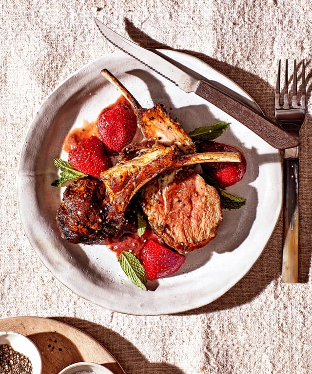 Roast Rack of Lamb with Strawberry Pan Sauce Punchfork