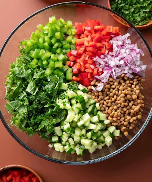 Kale Lentil Salad with Lemon Dressing Punchfork