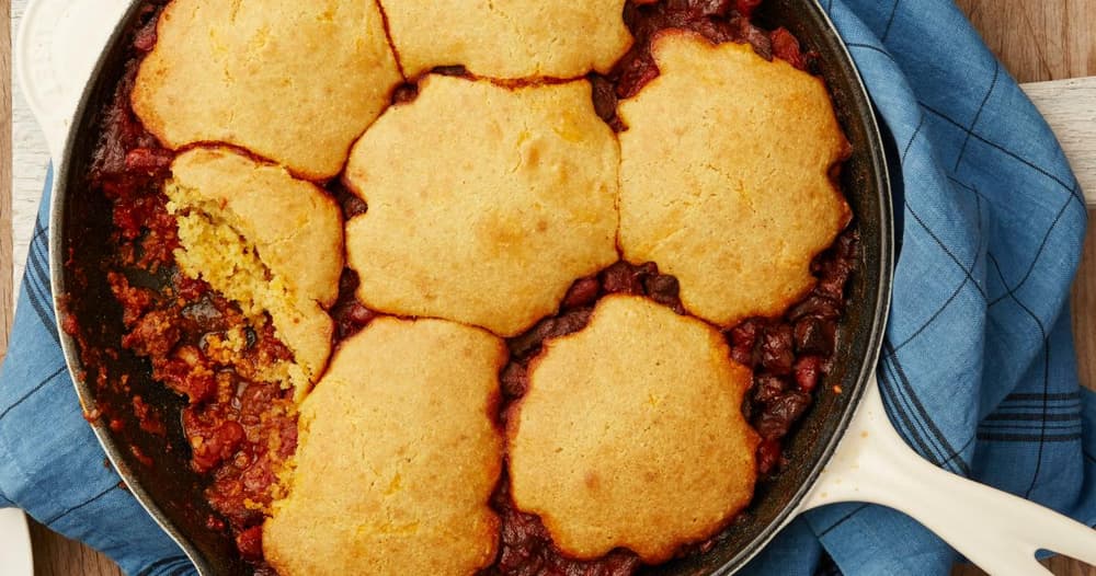 Cornbread Topped CastIron Skillet Chili Punchfork