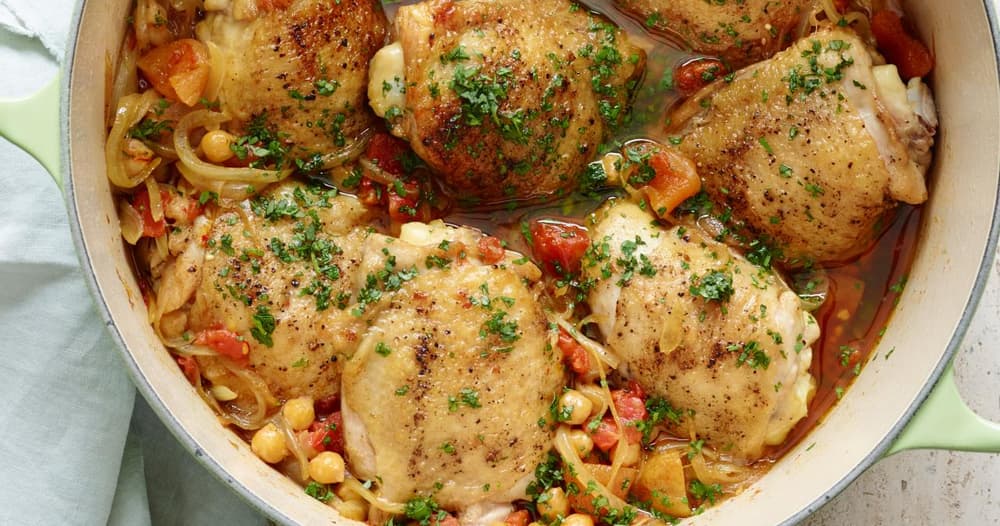 Chicken and Chickpea Tagine with Apricots and Harissa Sauce Punchfork