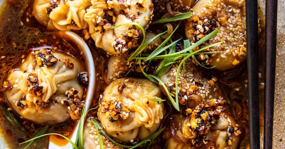 Chili Crisp Butternut Squash Dumplings in Ginger Soy Broth Punchfork