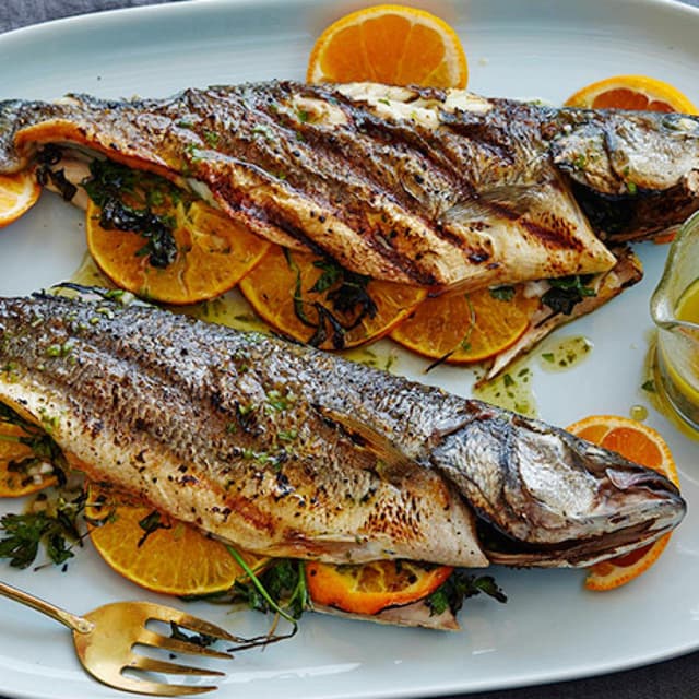 Grilled Whole Mediterranean Fish with Aged SherryVinegarTarragon