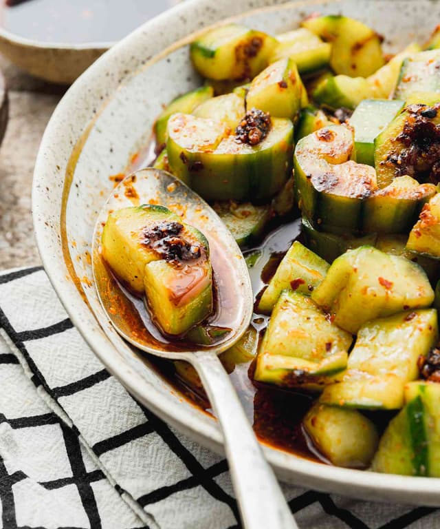 Smashed Cucumber Salad with Dark Vinegar and Chili Crisp Punchfork