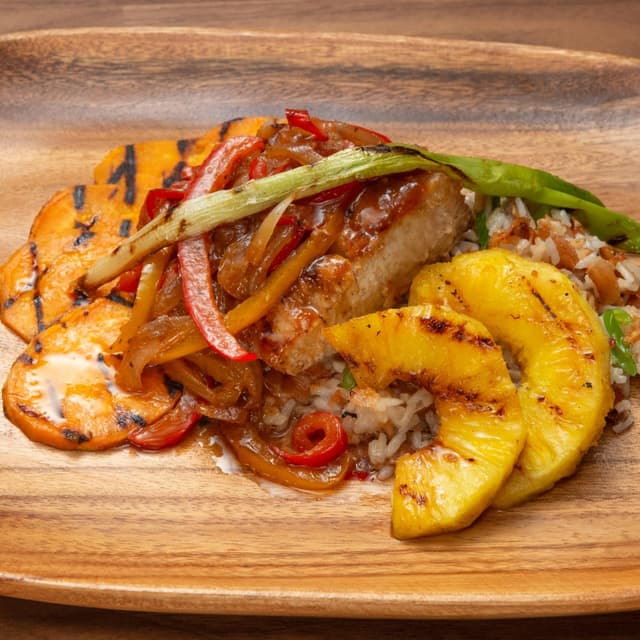MahiMahi with Pineapple Glaze, Peppers and Coconut Rice Punchfork
