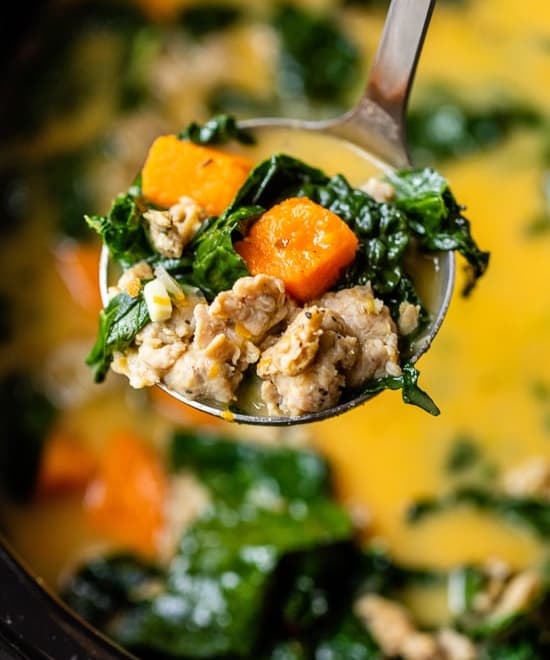 Sweet Potato Soup with Sausage and Kale Punchfork
