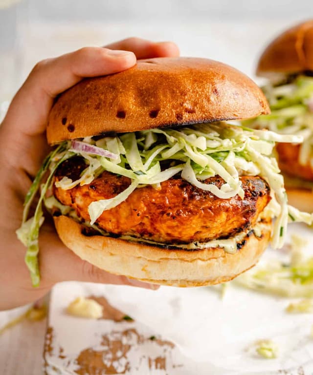 Buffalo Chicken Burgers with Slaw Punchfork