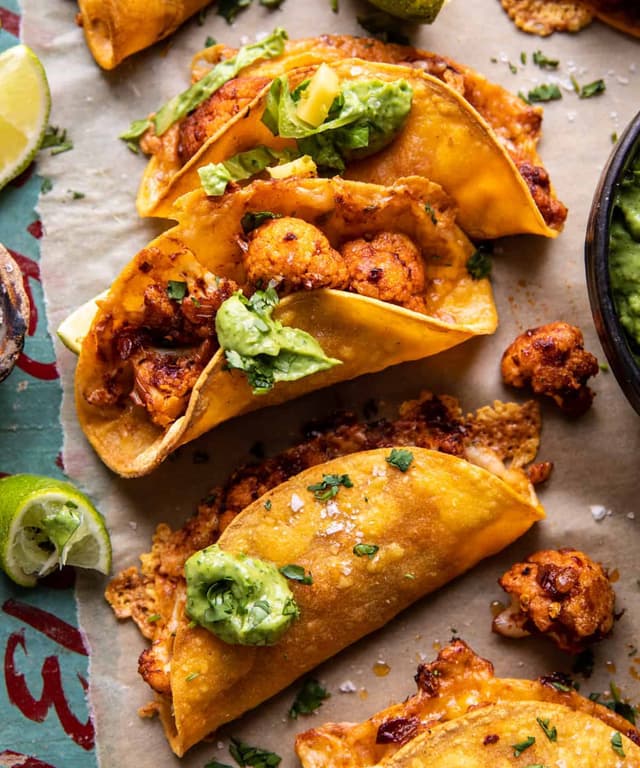 Crispy Cauliflower Tinga Tacos with Honey Lime Avocado Crema Punchfork