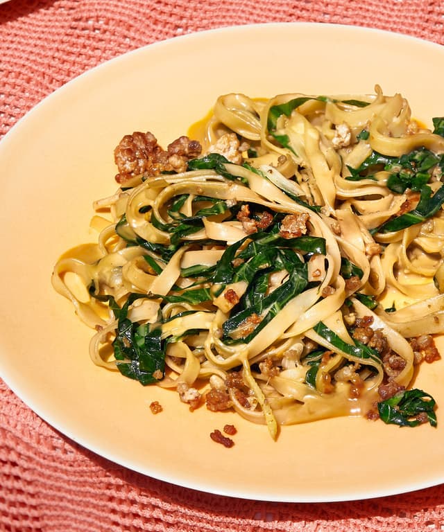 Peanut Rice Noodles with Pork and Collard Greens Punchfork