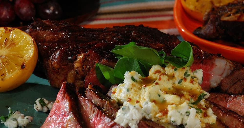 Goat Ribeye Rib Eyes with Goat Cheese, Meyer Lemon-Honey Mustard and Watercress ...