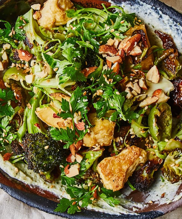 Roasted Broccoli and Tofu with Creamy Miso Dressing Punchfork