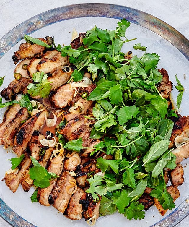 Grilled Pork Shoulder Steaks with Herb Salad Punchfork