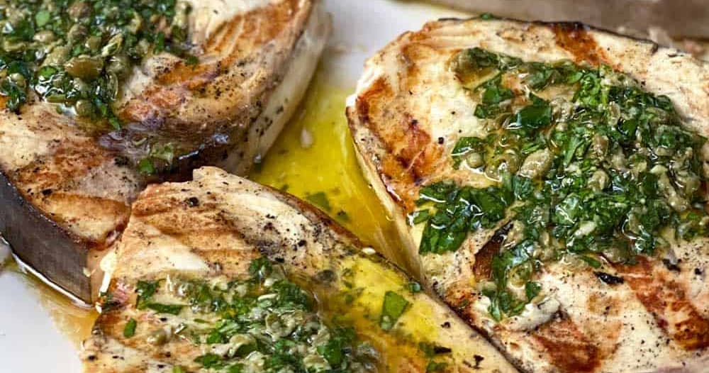 Grilled Swordfish Steaks Salsa Verde Punchfork