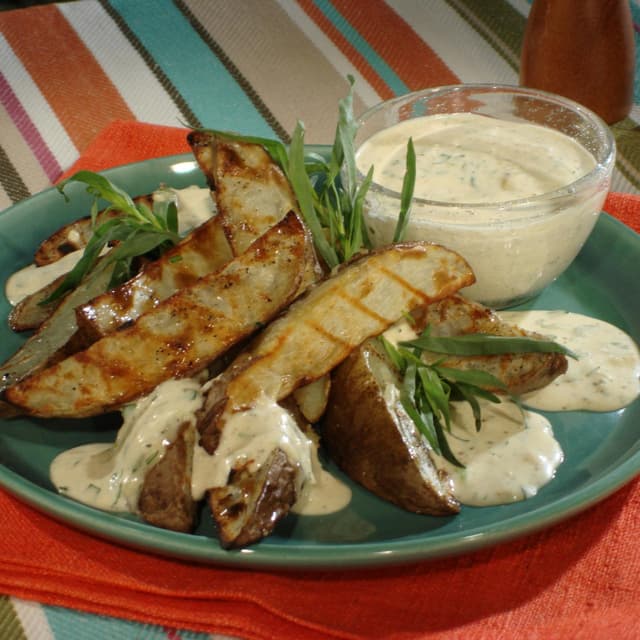 Grilled Steak Fries with Malt Vinegar Aioli Punchfork