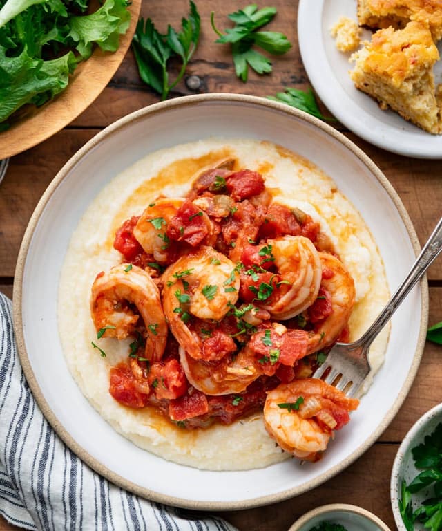 Shrimp and Grits with Tomato Gravy Punchfork