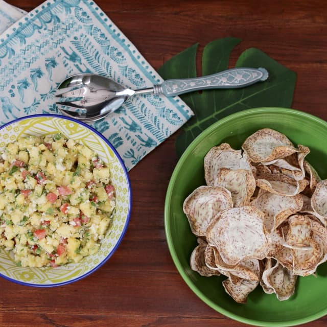 Pineapple Salsa with Taro Chips Punchfork