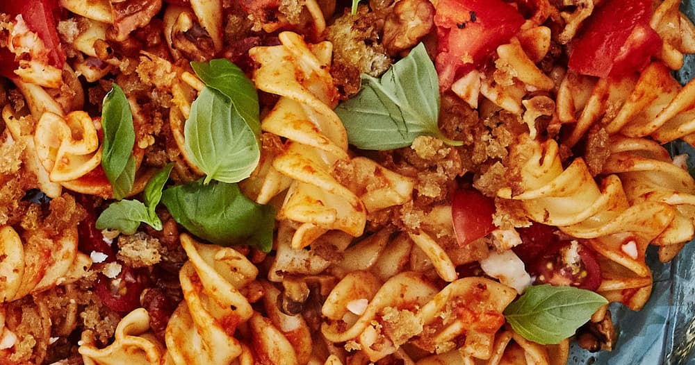 Romesco Pasta Salad with Basil and Parmesan Punchfork