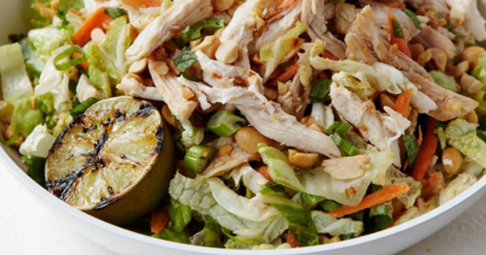 chinese chicken salad with red chile peanut dressing Chinese Chicken Salad with Red Chile Peanut Dressing