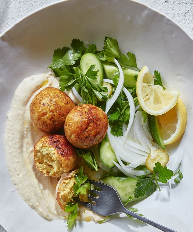 Chicken and Rice Meatballs with Hummus Punchfork