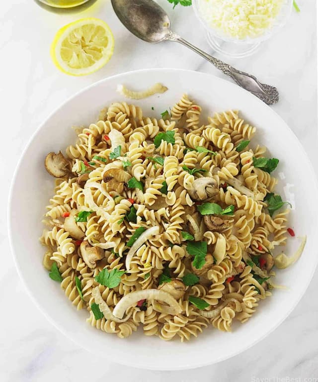 Kamut Whole Grain Pasta Spirals with Fennel and Mushrooms Punchfork