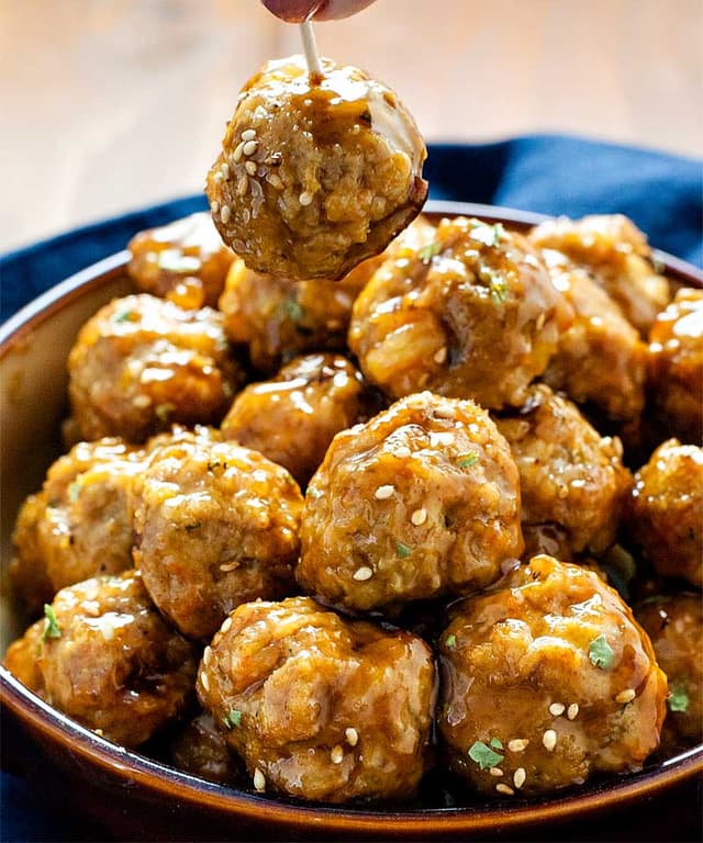 Teriyaki Pork and Shrimp Meatballs Punchfork