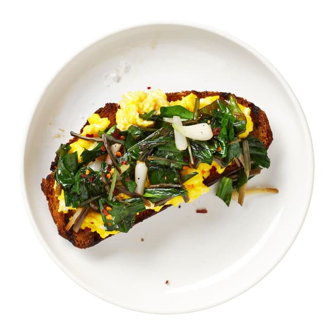 Ricotta Scrambled Eggs and Buttered Ramps on Toast Punchfork