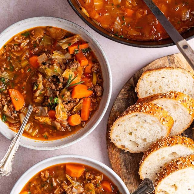 Cabbage and Vegetable Soup with Ground Beef Punchfork
