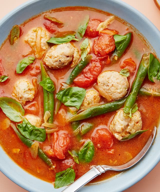 Chicken Meatballs and Green Beans in Tomato Broth Punchfork