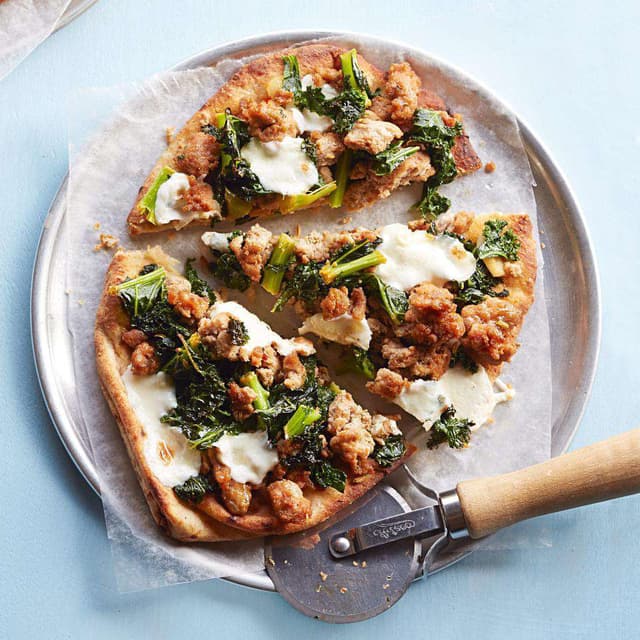 Garlic, Sausage & Kale Naan Pizzas Punchfork