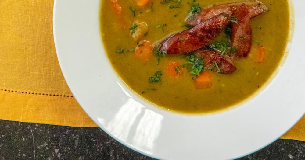 Split Pea Soup with Crispy Kielbasa Punchfork