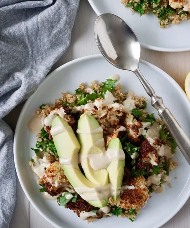 Roasted Cauliflower Quinoa Detox Bowl with Tahini Sauce (Vegan + Gluten