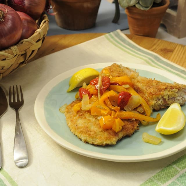 Pickle SchnitzelPickleBrined Pork Chops with Sweet and Spicy Peppers