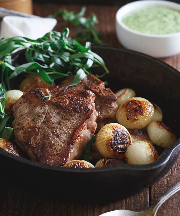 Skillet Lamb Chops and Cipollini Onions with Tarragon Honey Mustard