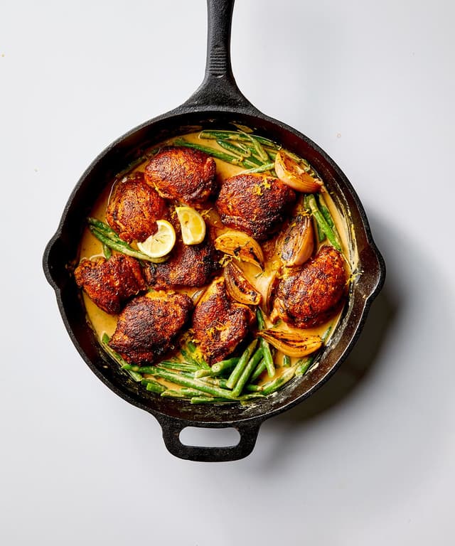 Skillet Chicken and Green Beans with LemonTahini Sauce Punchfork