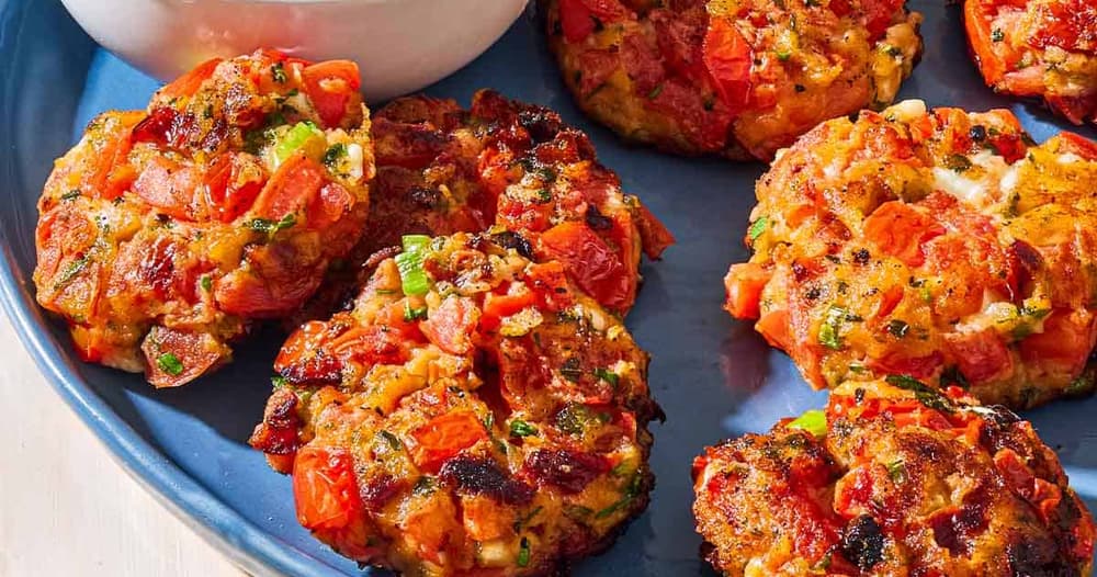 Greek Tomato Fritters with SunDried Tomato Yogurt Dip Punchfork
