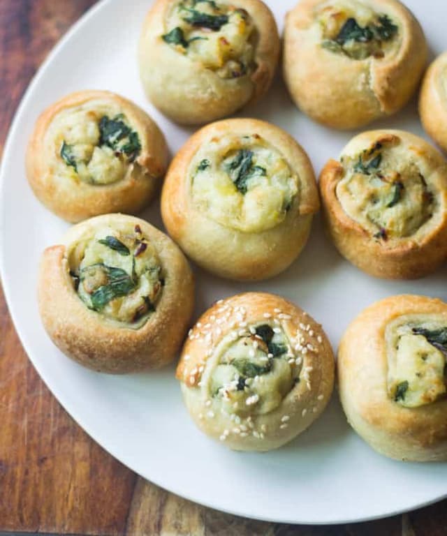 Spinach and Potato Knish with Caramelized Onions Punchfork