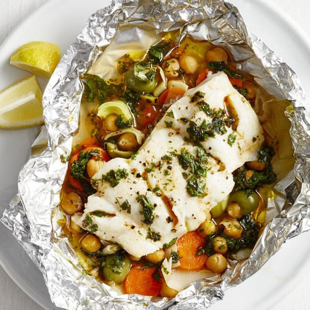 Fish Packet Foil-Packet Fish with Lemony Herb Sauce | Punchfork