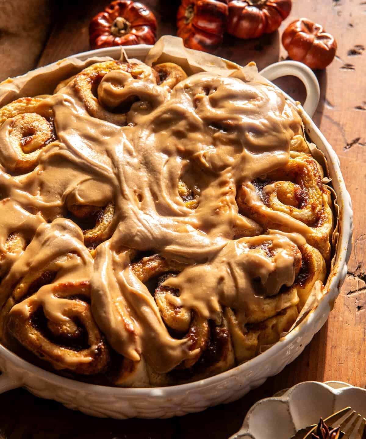 Pumpkin Butter Cinnamon Rolls with Coffee Icing Punchfork
