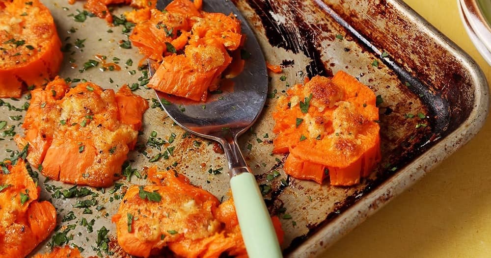 Smashed Sweet Potatoes Punchfork