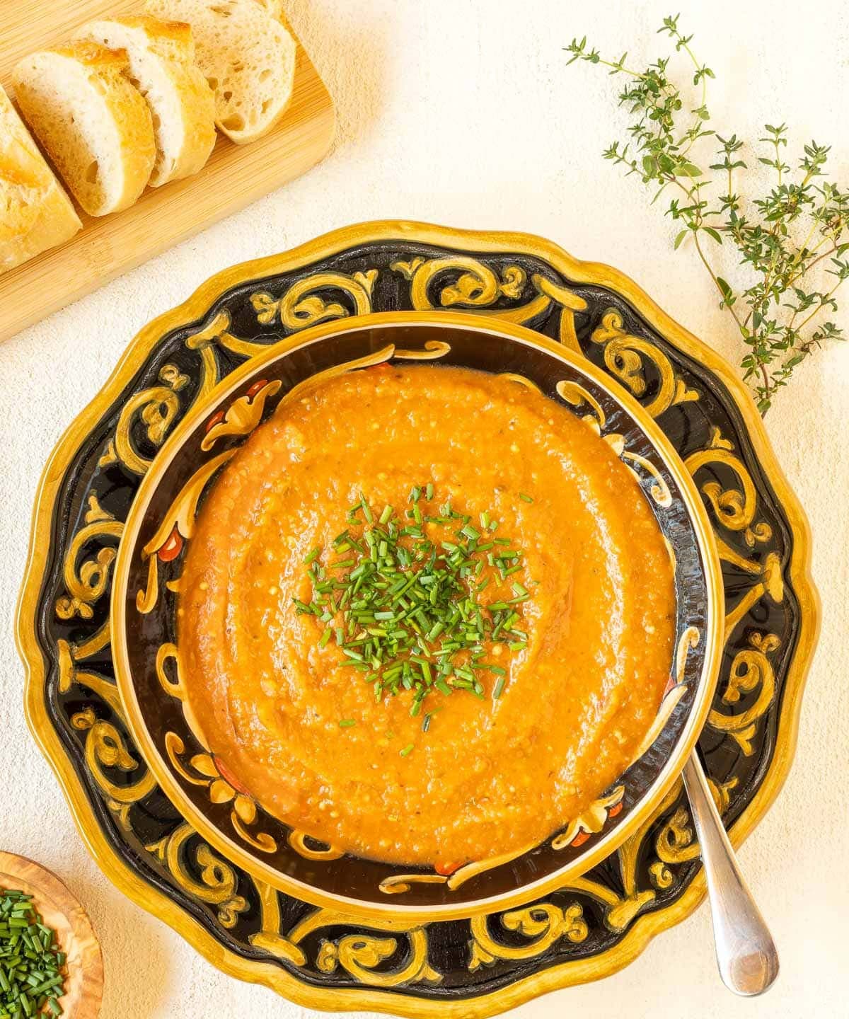 Roasted Eggplant Soup with Tomato Punchfork