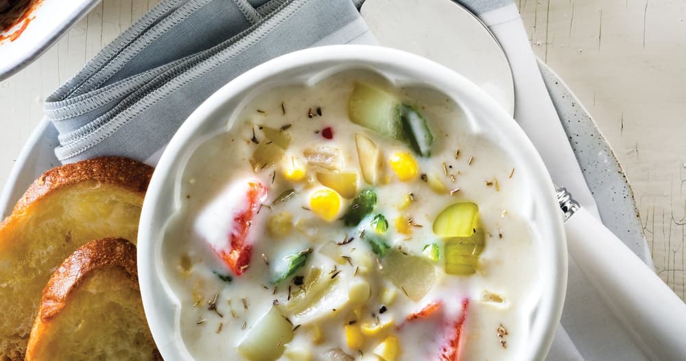Creamy Autumn Chowder with Garlic Crostini | Punchfork