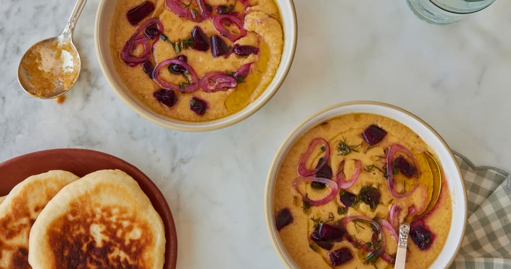 Pacho Recipe Heirloom & Nectarine Gazpacho with Cheesy Flatbreads | Punchfork