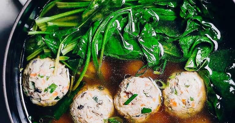 Asian Chicken Meatball Soup With Spinach Punchfork