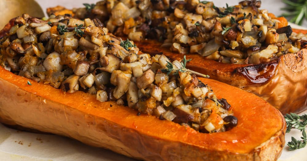 Wild Mushroom and Sage Stuffed Butternut Squash | Punchfork
