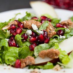 pomegranate & pear green salad with ginger dressing Pear and Pomegranate Salad with Orange Vinaigrette