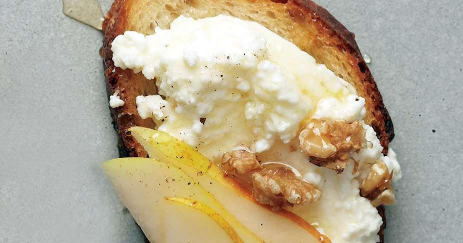 Pear, Walnut, and Ricotta Crostini
