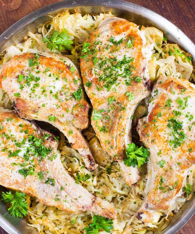 Skillet Pork Chops with Cabbage | Punchfork