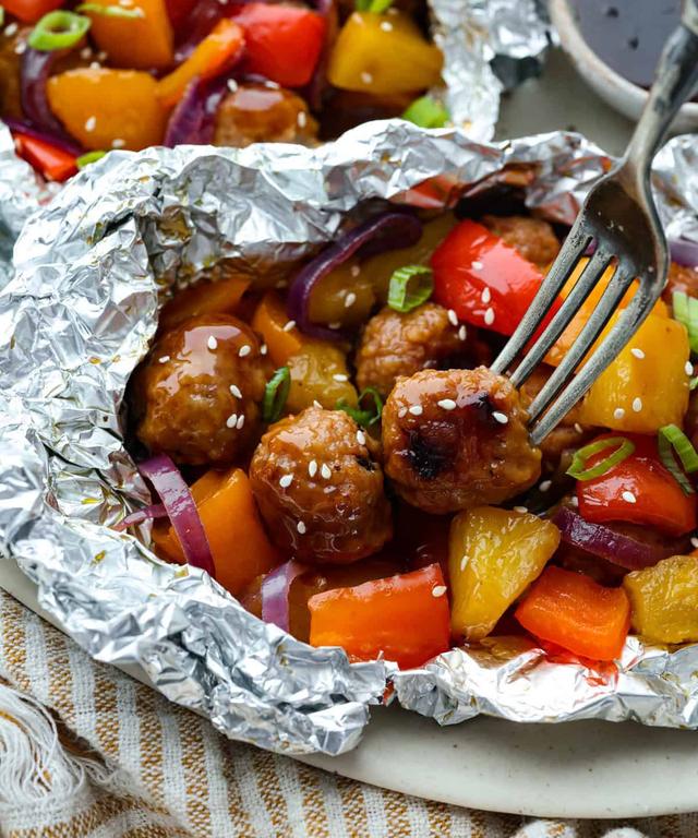 Teriyaki Meatball Foil Packets | Punchfork